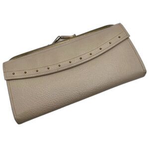 Vintage Long Wallet Ivory Leather Kisslock Closure Baronet Brand